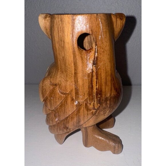 Hand-Carved Wooden Owl Whistle 6-In Mid-Century-Modern FolkArt Novelty Whimsical - Picture 2 of 10